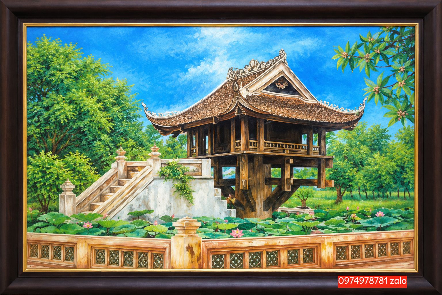 Tranh Chùa Một Cột Sơn Dầu