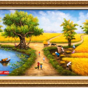 tranh phong cảnh đồng quê mùa lúa chín