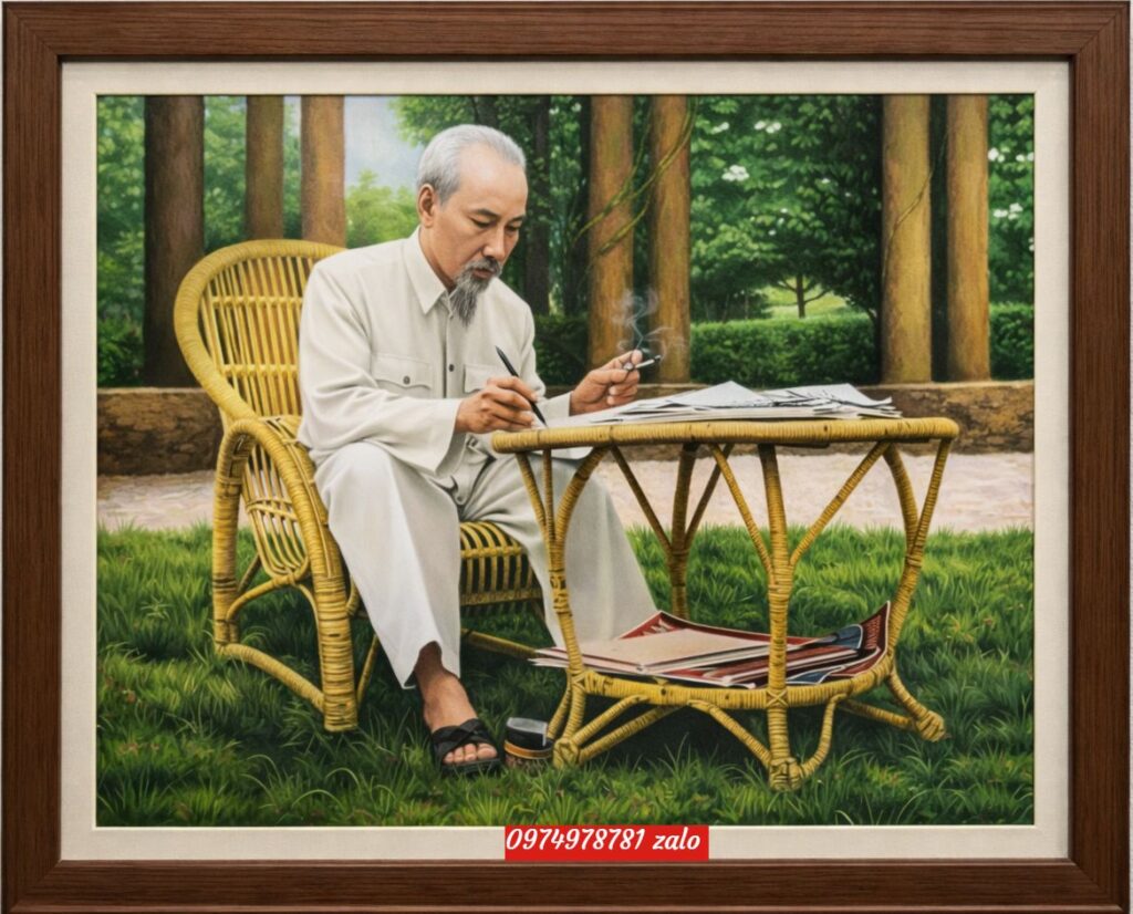 Tranh Bác Hồ ngồi ghế mây