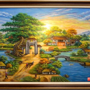 Tranh đồng quê việt nam phong cảnh hoàng hôn