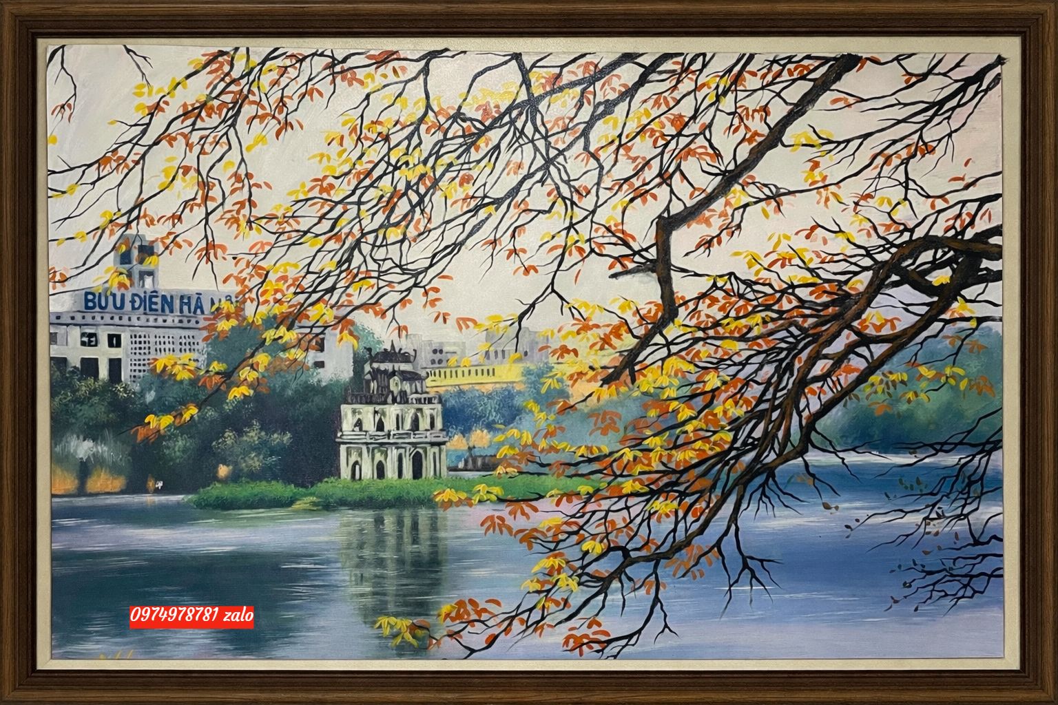 Tranh hồ gươm , tranh sơn dầu hồ gươm hà nội H60