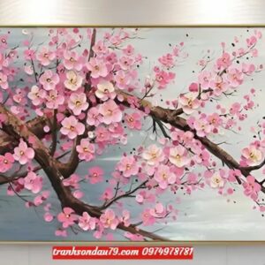 Tranh hoa đào đẹp sang trọng phòng khách