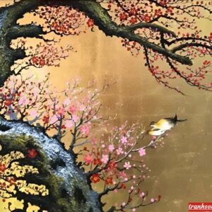 Tranh hoa đào tranh hoa đào dát vàng đẹp TH106