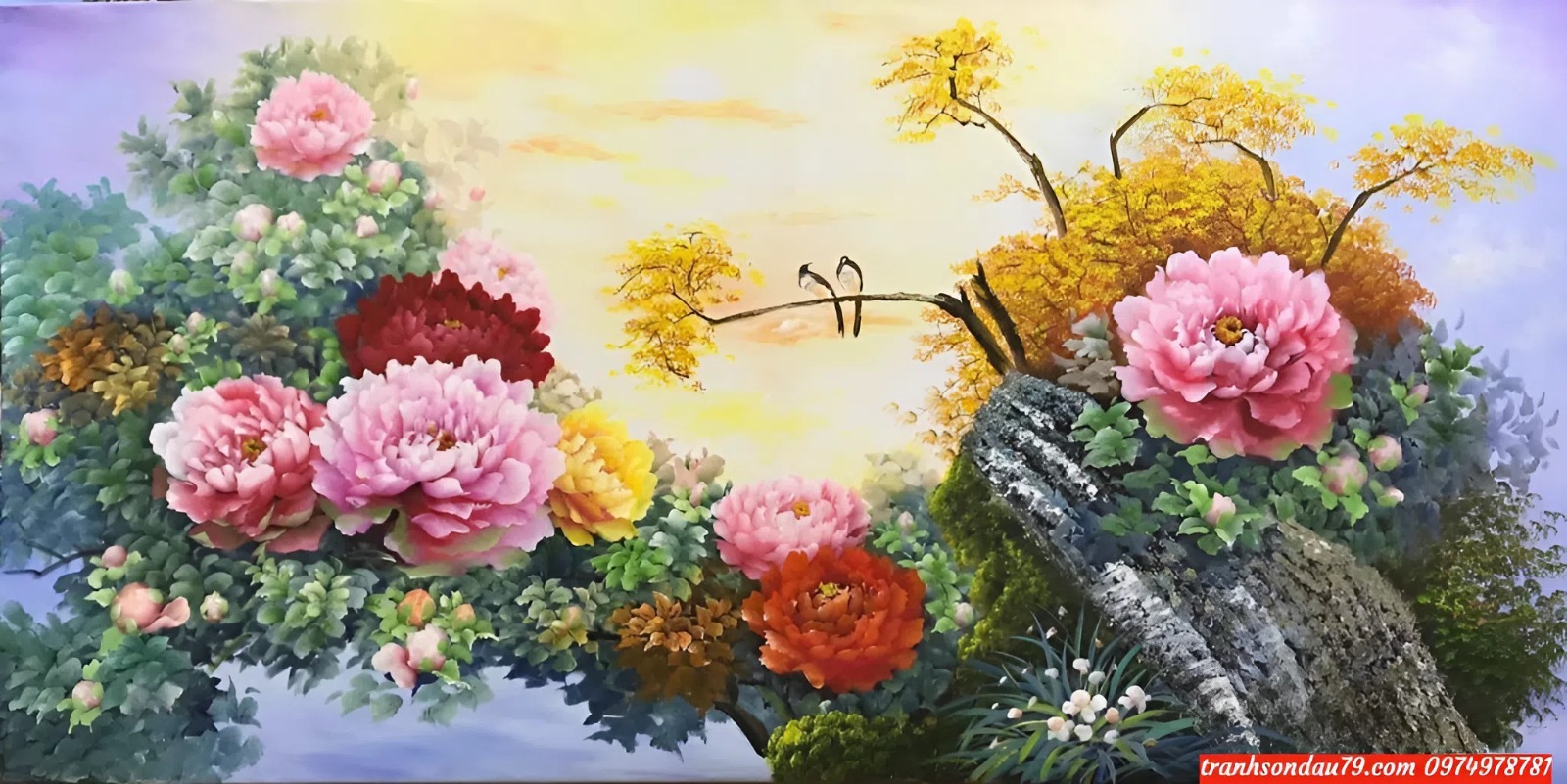 Tranh sơn dầu hoa mẫu đơn đẹp TH018