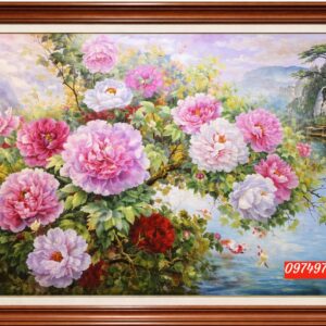 Tranh hoa mẫu đơn treo phòng khách vip