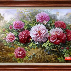 Tranh hoa mẫu đơn sơn dầu phòng khách đẹp