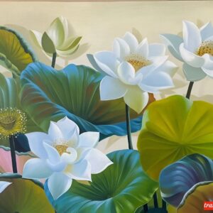 Tranh hoa sen đẹp nhất sơn dầu H80