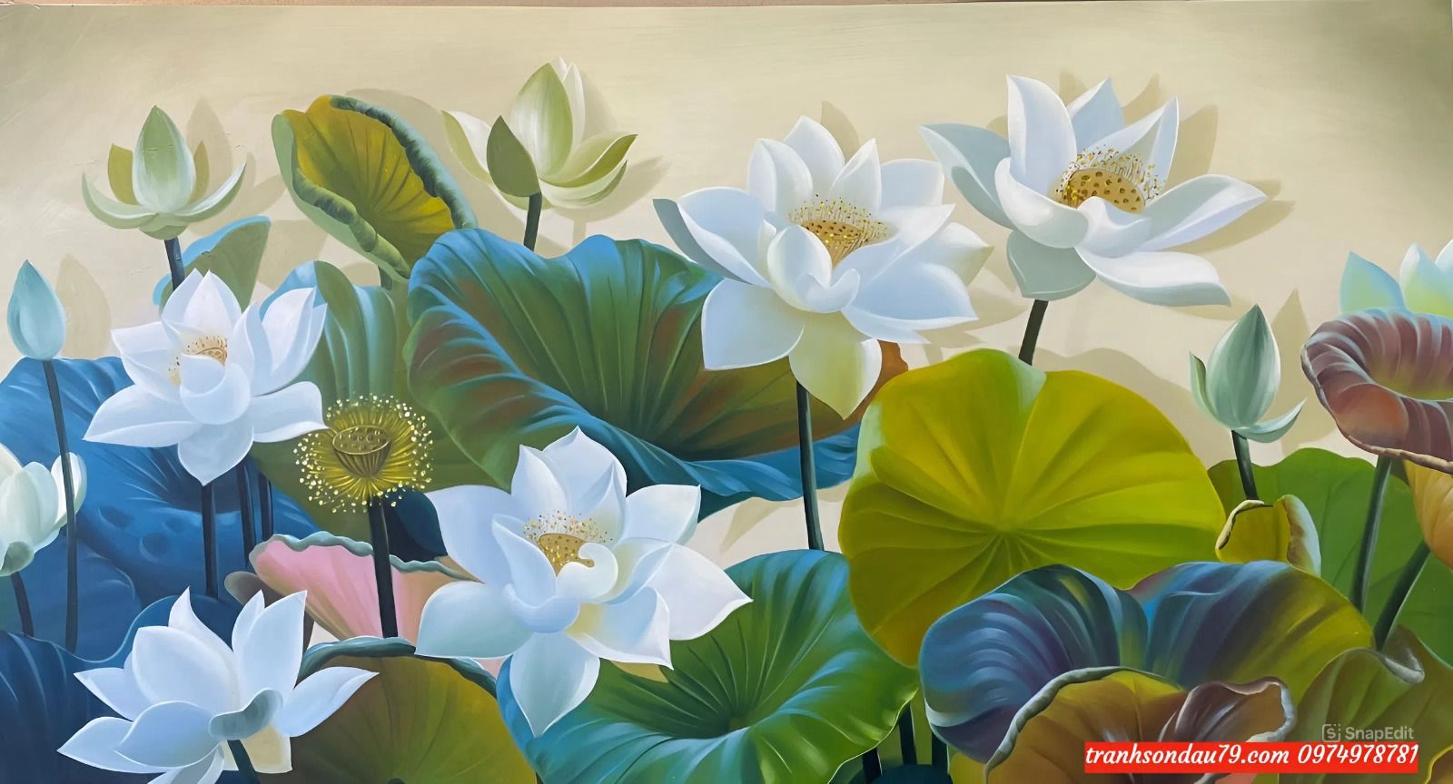 Tranh hoa sen đẹp nhất sơn dầu H80