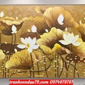 Tranh hoa sen ,tranh hoa sen đắp nổi sang trọng  H34