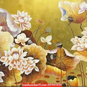 Tranh hoa sen dát vàng sang trong H200