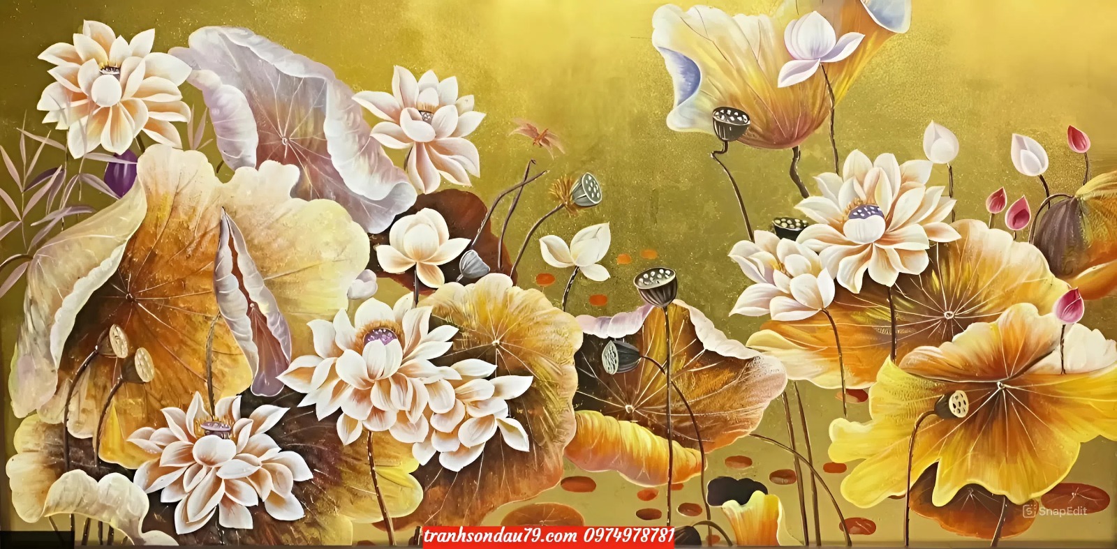 Tranh hoa sen dát vàng sang trong H200