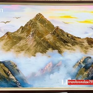 Tranh núi non tranh sơn dầu núi dát vàng đẹp TH7