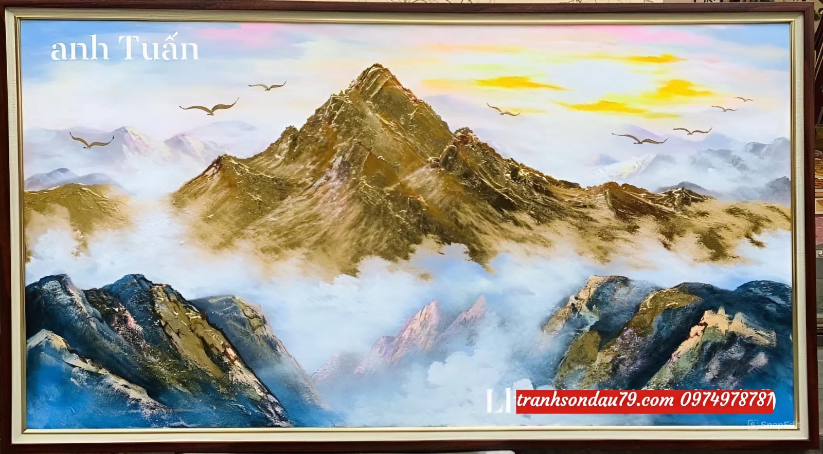 Tranh núi non tranh sơn dầu núi dát vàng đẹp TH7