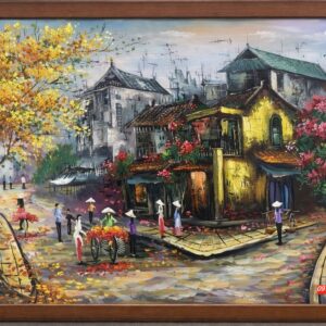 Tranh sơn dầu phố cổ hà nội ,hà nội đẹp TH27
