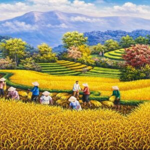 Tranh ruộng bậc thang treo phòng làm việc cảnh mùa lúa chín
