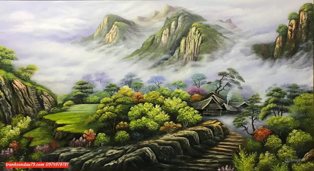Tranh sơn dầu sơn thủy núi non 