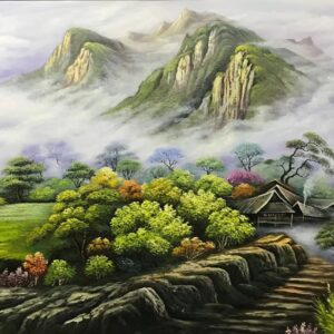 Tranh sơn dầu sơn thủy núi non hùng vĩ HT16