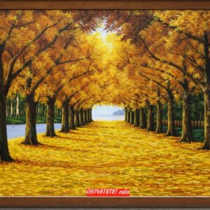 Tranh hàng cây lá vàng phong cảnh mùa thu