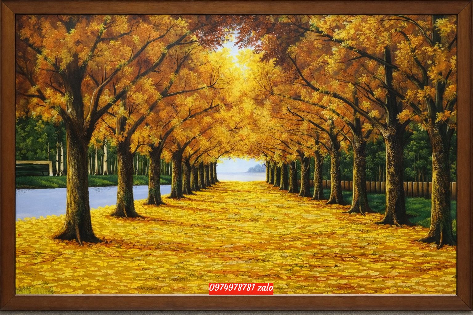 Tranh hàng cây lá vàng phong cảnh mùa thu