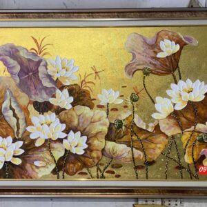 Tranh sen ,hoa sen nổi hiện đại dát vàng TH98