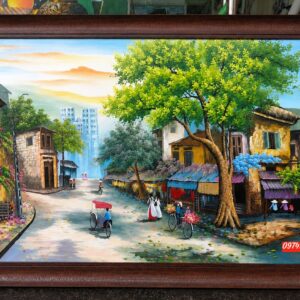 Tranh hà nội phố cổ mua thu đẹp sơn dầu TH98