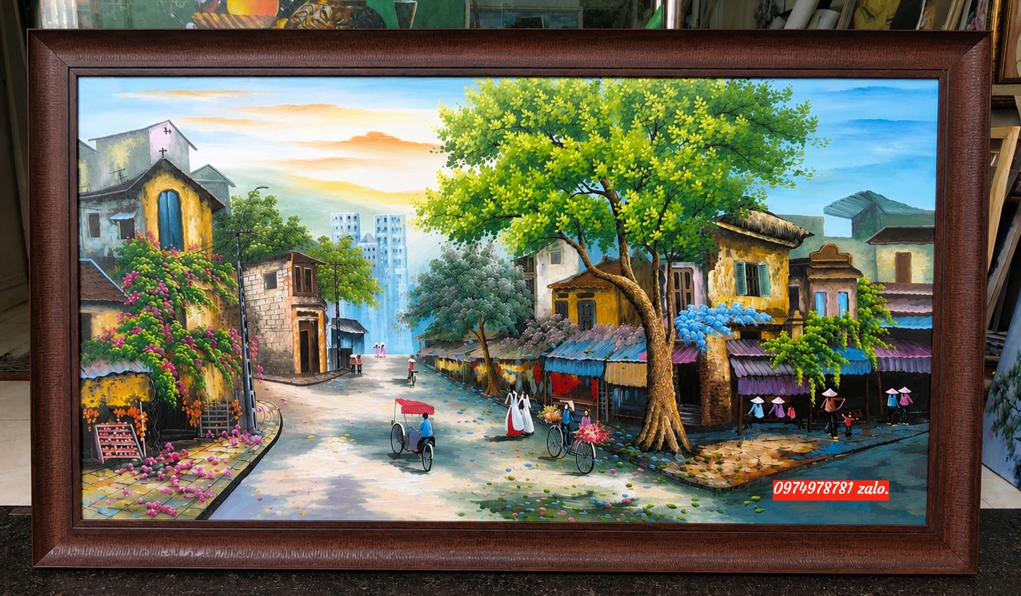 Tranh hà nội phố cổ mua thu đẹp sơn dầu TH98