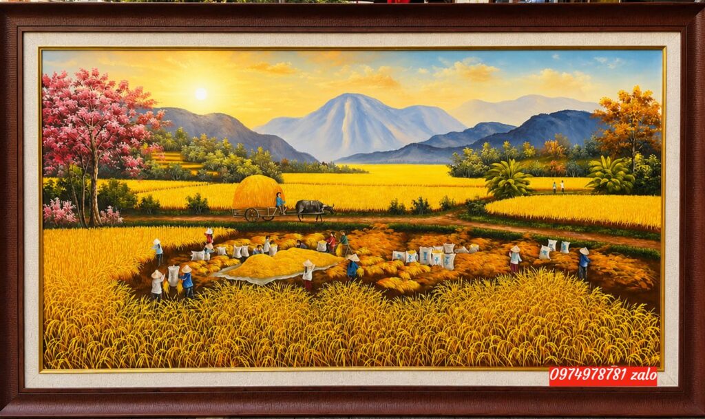Tranh đồng quê lúa chín vàng