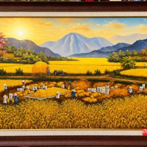 Tranh đồng quê lúa chín vàng, tranh phong cảnh đồng quê mua màng