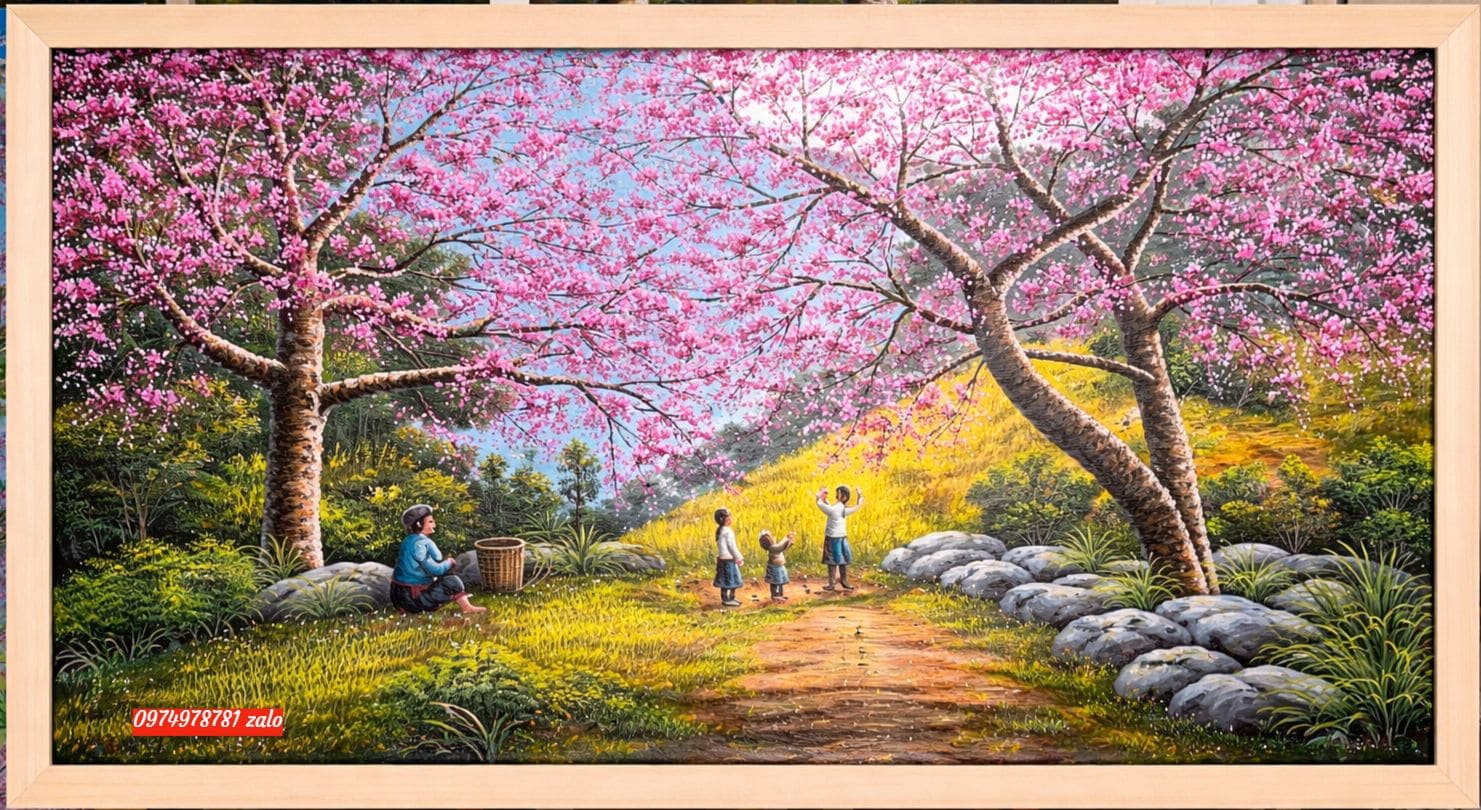 Tranh phong cảnh tây bắc, tranh tây bắc hoa đào nở