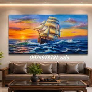 Tranh thuyền buồm thuận buồm xuôi gió đẹp TH101