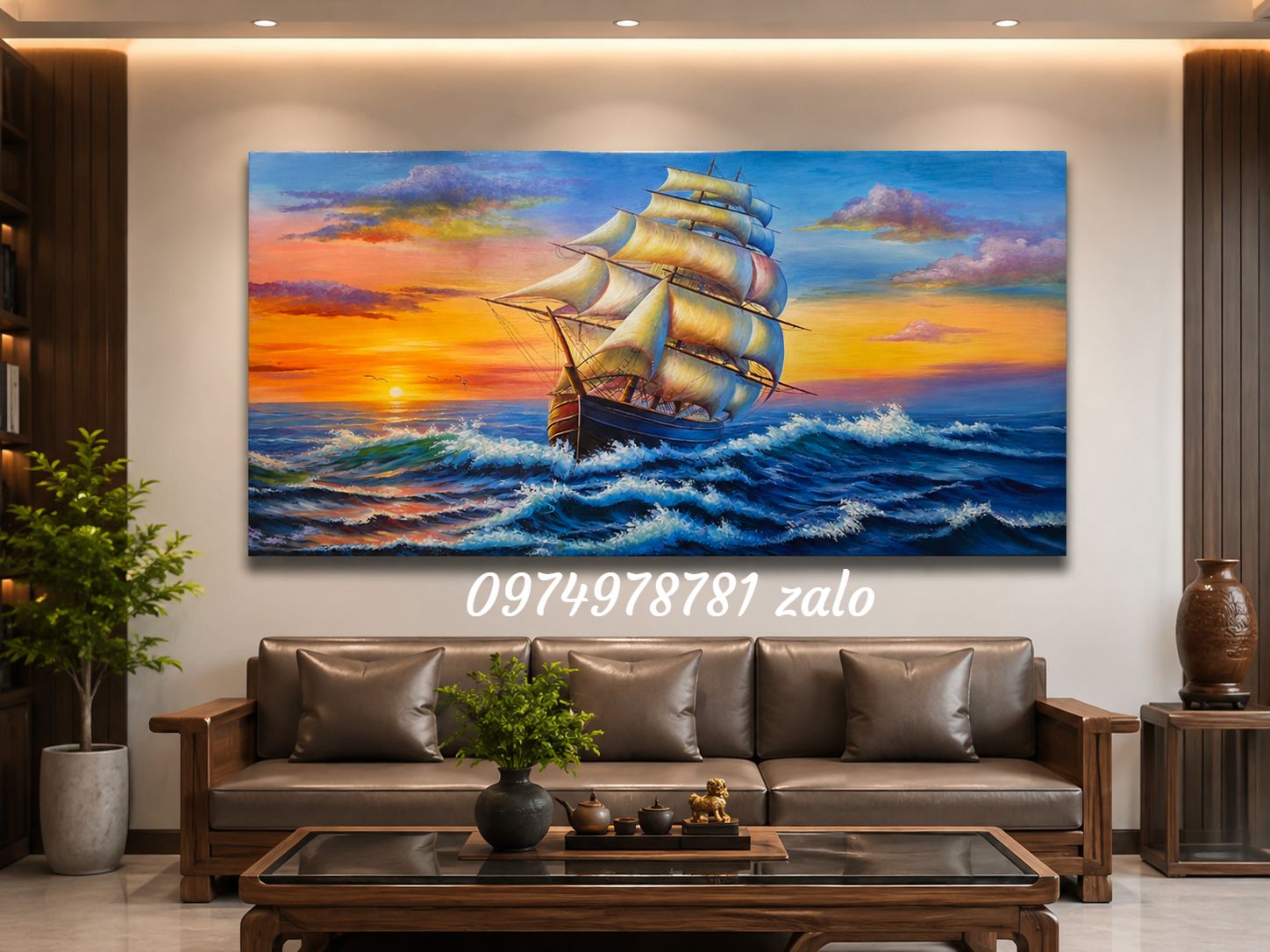 Tranh thuyền buồm thuận buồm xuôi gió đẹp TH101