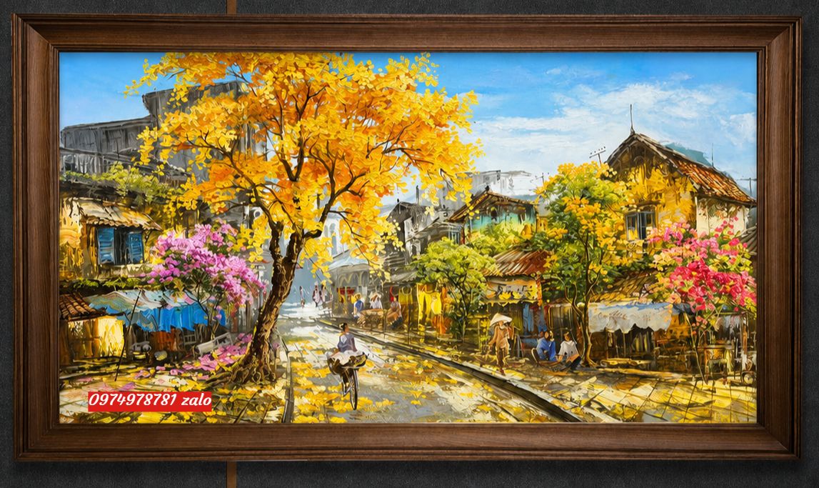 Tranh phố cổ sơn dầu phố cổ hà nội TT102