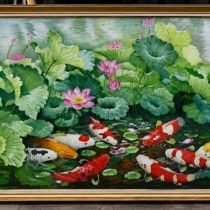 Tranh cửu ngư quần hội tranh vẽ sơn dầu TH118