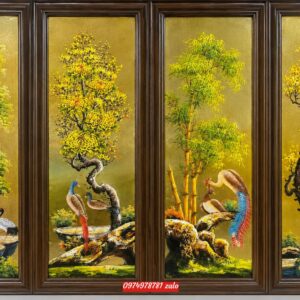 Tranh tùng cúc trúc mai tranh sơn dầu dát vàng đẹp TH124