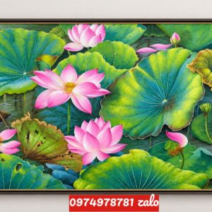 Tranh bông hoa sen tranh hoa sen sơn dầu đẹp tinh tế TH22