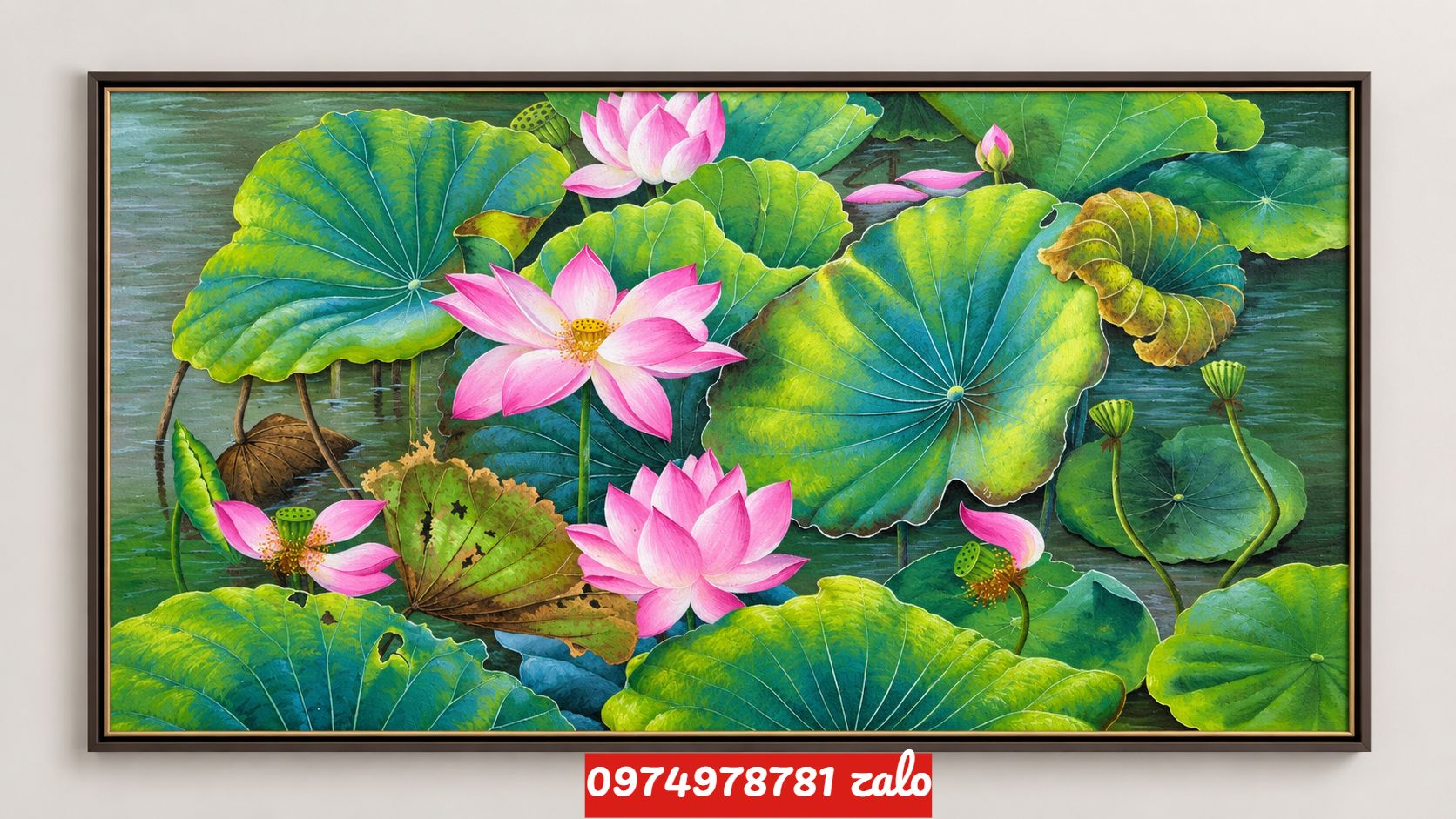 Tranh bông hoa sen tranh hoa sen sơn dầu đẹp tinh tế TH22