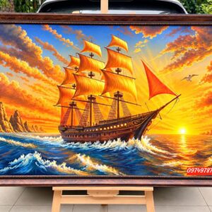 Tranh thuyền buồm thuận buồm xuôi gió TH92
