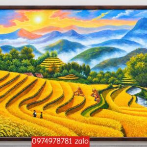 Tranh ruộng bậc thang lúa chín vàng sơn dầu ý nghĩa TH140
